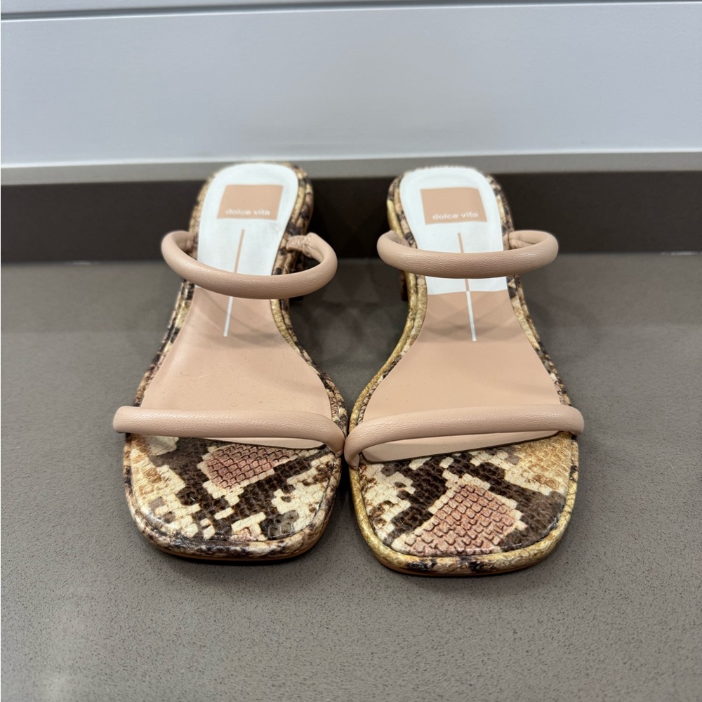 Dolce Vita Riya Beige and Snake Print Slide Sandals